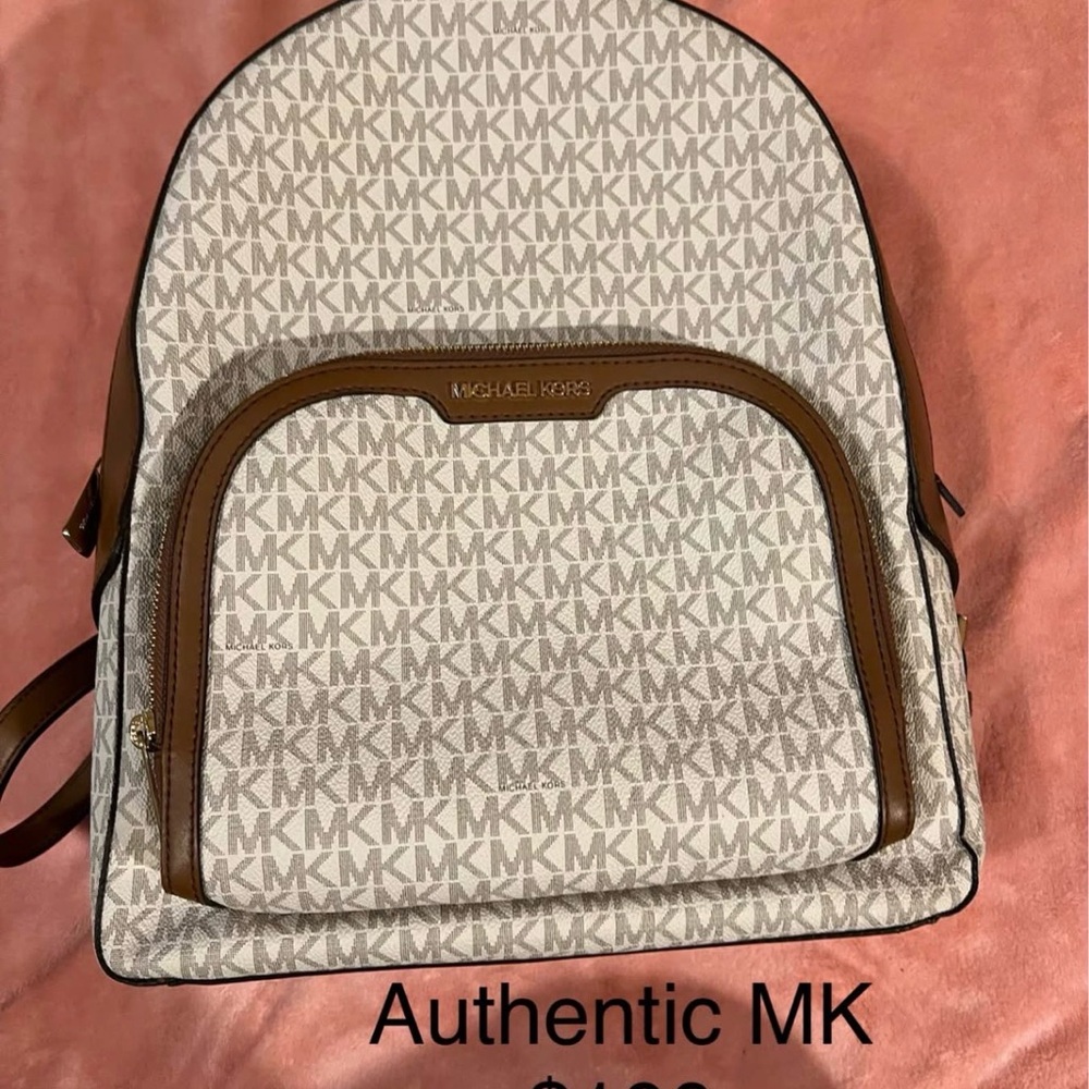 Michael Kors Monogram Cream and Brown Backpack